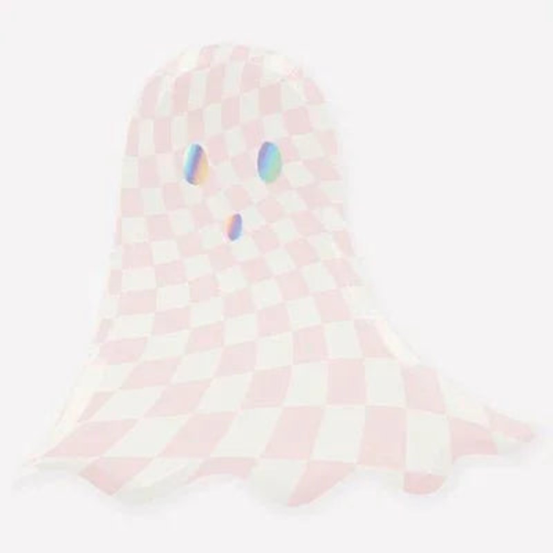Meri Meri Halloween Pink Checker Ghost Plates | 8 ct