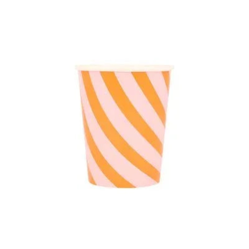 Meri Meri Halloween Pink & Orange Stripy Cups 9 oz. |  8 ct