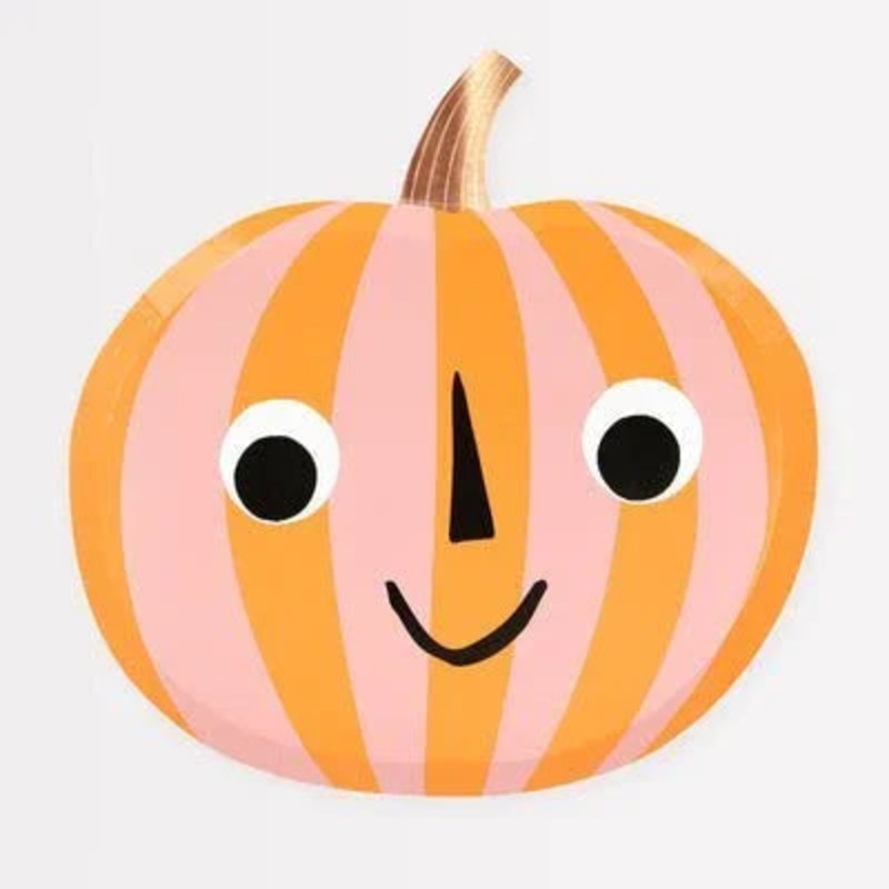 Meri Meri Halloween Pink & Orange Stripy Pumpkin Plates 9 | 8 ct