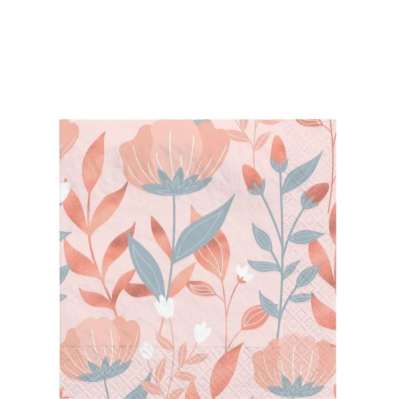 Rose Gold Floral Beverage Napkins | 40ct