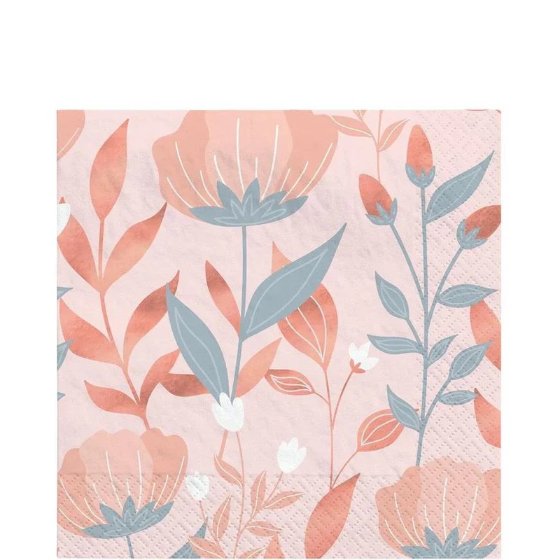 Rose Gold Floral Lunch Napkins | 40ct