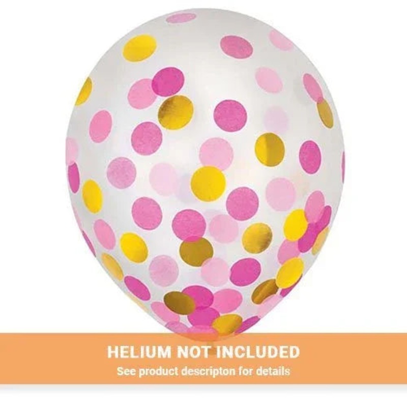 12 Pink and Gold Confetti Latex Balloons | 6ct