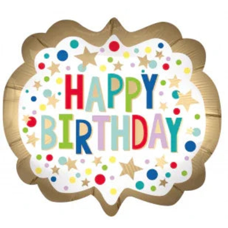Gold Satin Marquee Dots Birthday Supershape Mylar Balloon 25 | 1ct