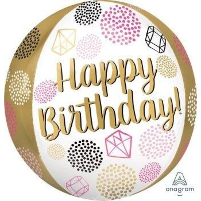 Happy Birthday Gemz Orbz Balloon 15in | 1ct