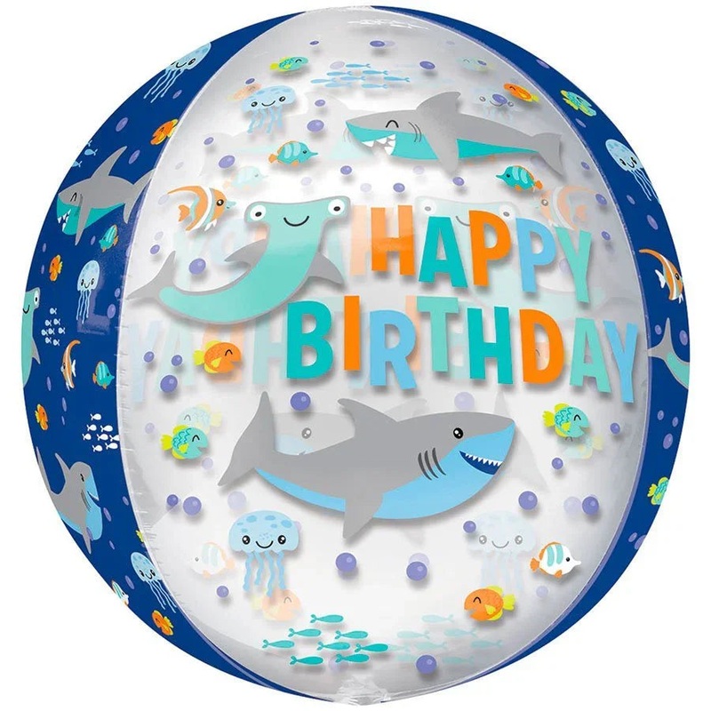 Happy Birthday Sharks Orbz Balloon 16 | 1ct