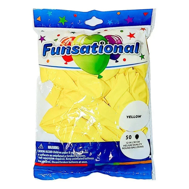 Yellow Funsational 12 Latex Ballons | 50ct