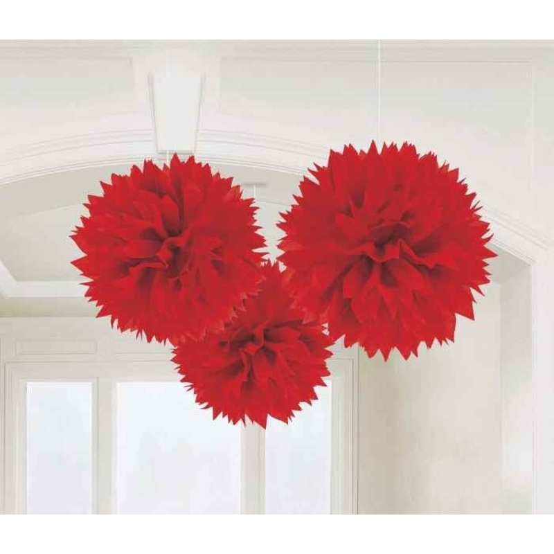 Red Fluffy Decorations | 3pc, 16