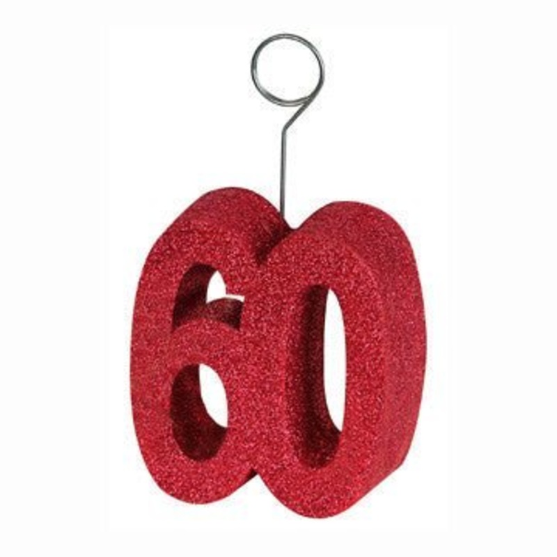 Red Glittered 60 Photo or Balloon Holder | 1 ct