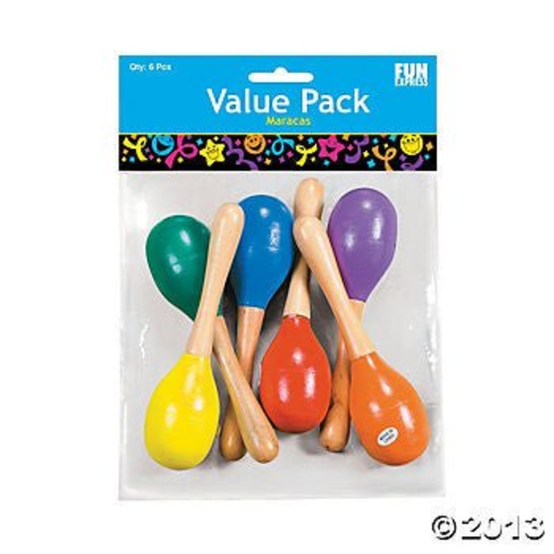 Wooden Maracas, various colors. 6 x 1.5 | 6 ct