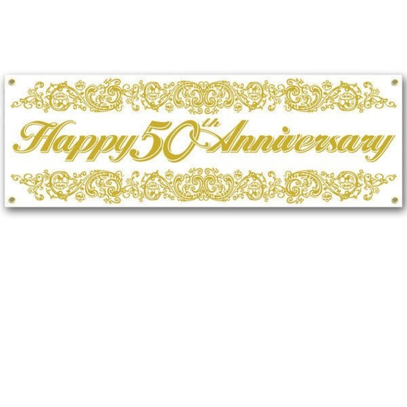 Happy 50th Anniversary Gold Banner, 21” x 5′ | 1 ct