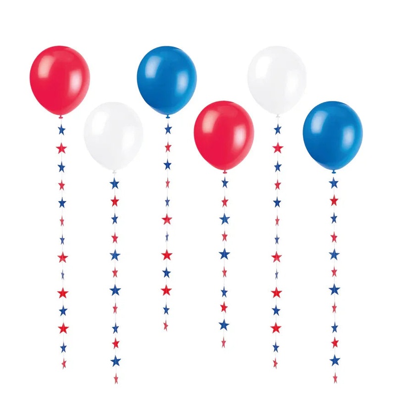 4th Of July Patriotic Latex Balloons and Balloon Tails | 12pcs