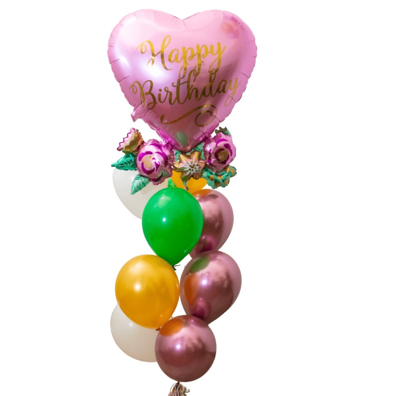 Birthday Satin Heart With Flowers Basic Bouquet | 13 pcs