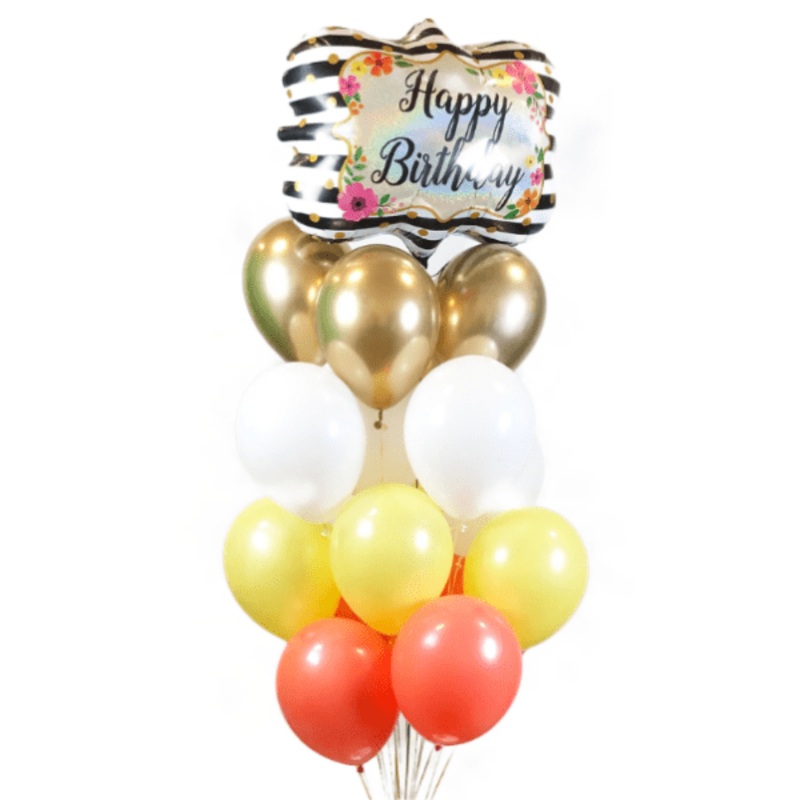 Floral Frame Happy Birthday Balloon Bouquet | 13 pcs
