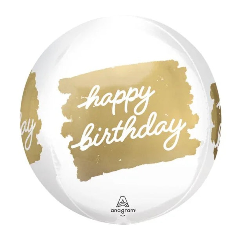 Happy Birthday Golden Orbz Balloon 15 | 1ct