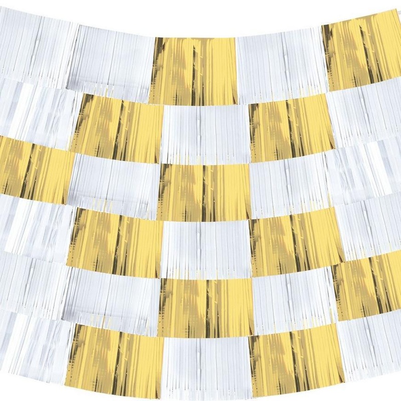 White and Gold Metallic Fringe Drape Backdrop 60 | 1 ct