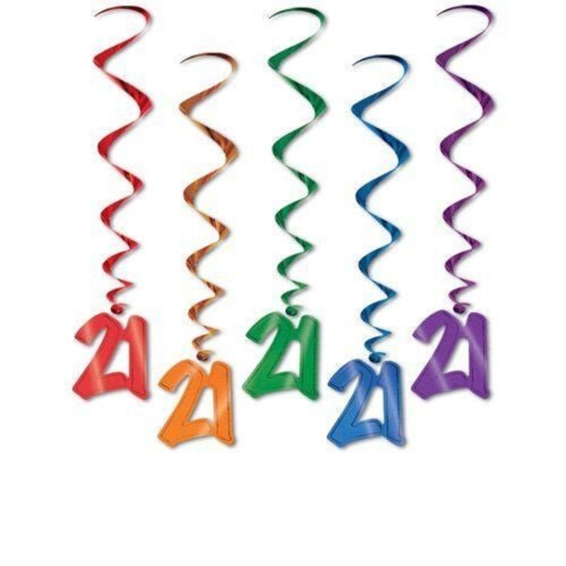 21 Multi-Color Hanging Whirl Decorations | 5 ct