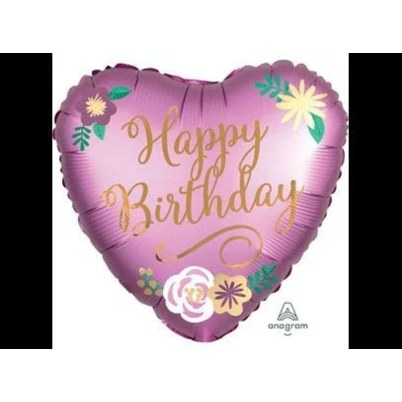Birthday Satin Flowers Heart Shaped Mylar Balloon 18 | 1ct