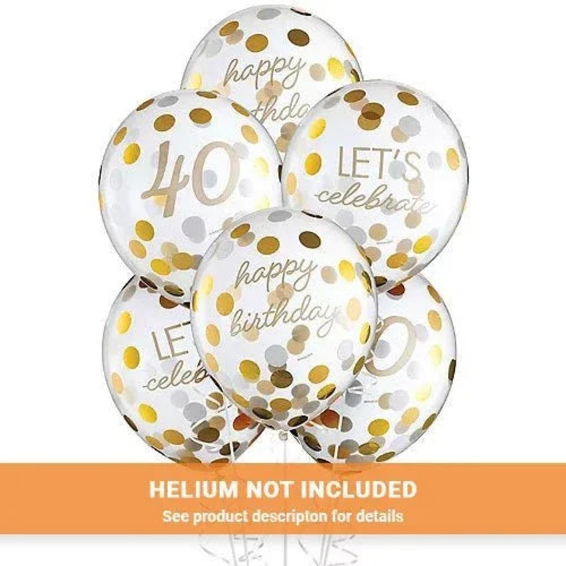 Golden Age 40th Latex Confetti Balloon Pack | 6 ct