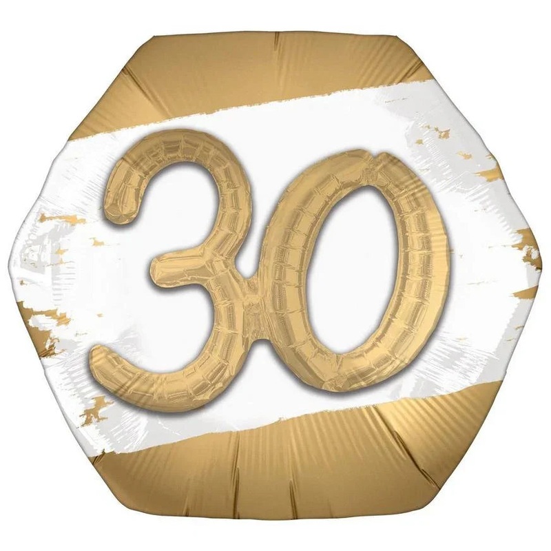 Golden Age Happy 30th Birthday Hexagonal Supershape Balloon, 30 | 1ct