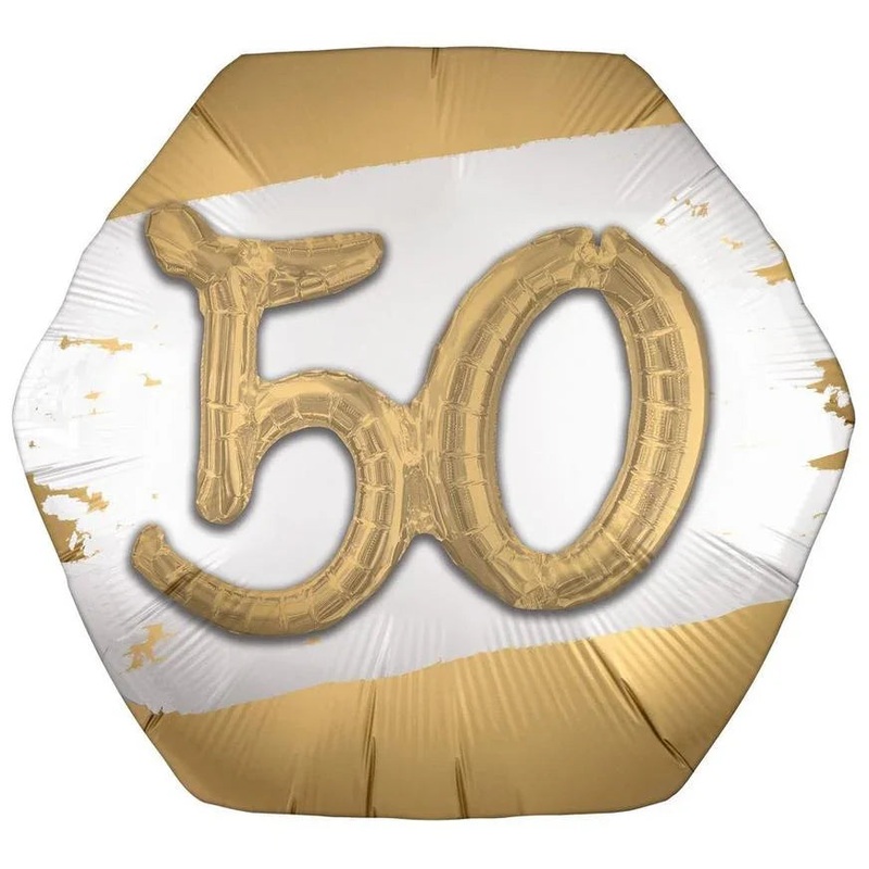 Golden Age Happy 50th Birthday Hexagonal Supershape Balloon, 30 | 1ct