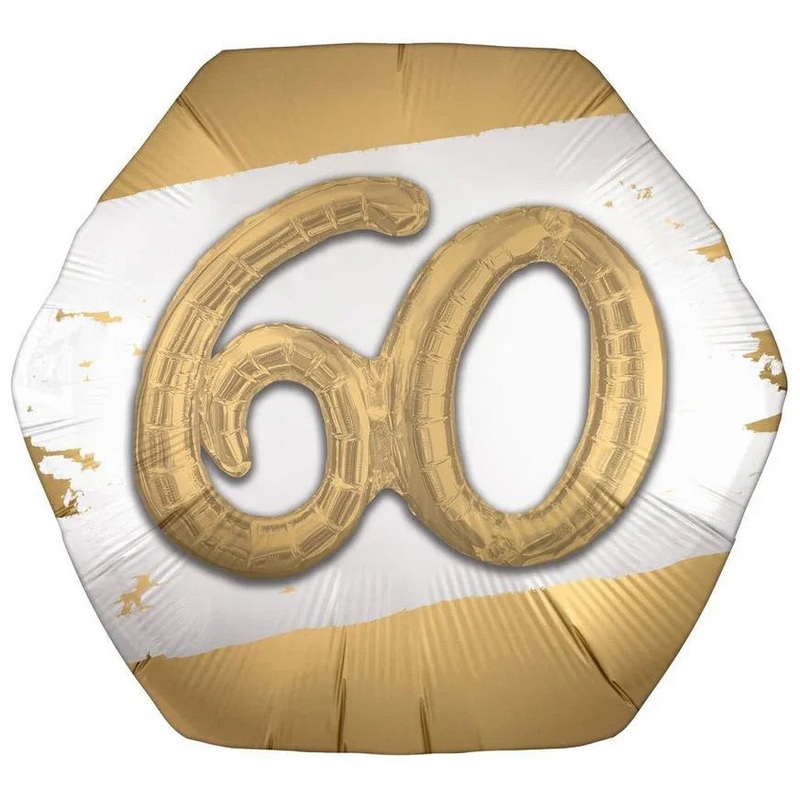 Golden Age Happy 60th Birthday Hexagonal Supershape Balloon, 30 | 1ct
