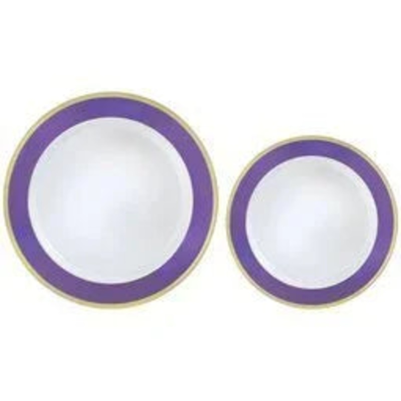 New Purple W/Gold Border Premium Plastic Plates 7.5 & 10.25 | 20 pcs