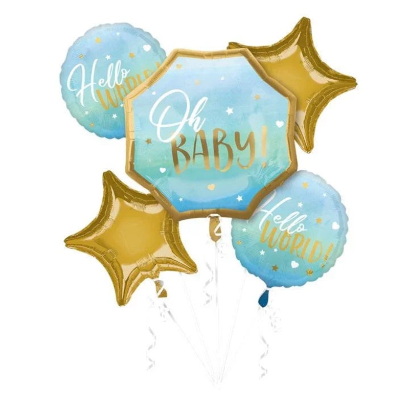 Oh Baby Hello World Blue Balloon Bouquet | 5 pcs