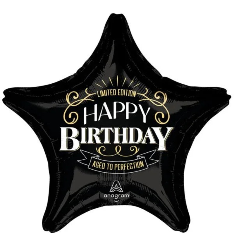 Black Star Happy Birthday Aged To Perfection Supershape Balloon 28 | 1ct