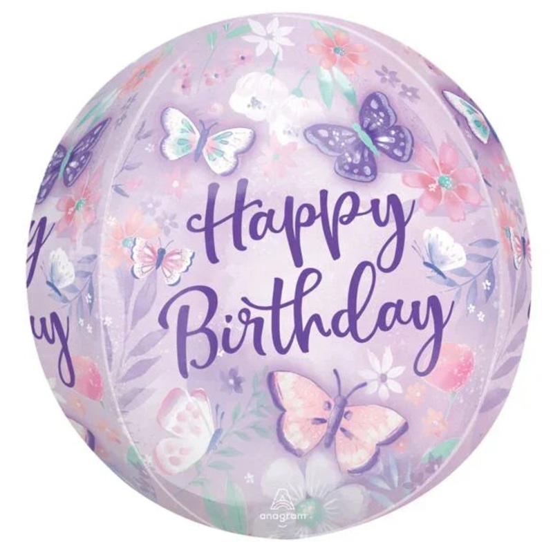 Happy Birthday Butterfly Flutters Orbz Balloon 15 | 1ct