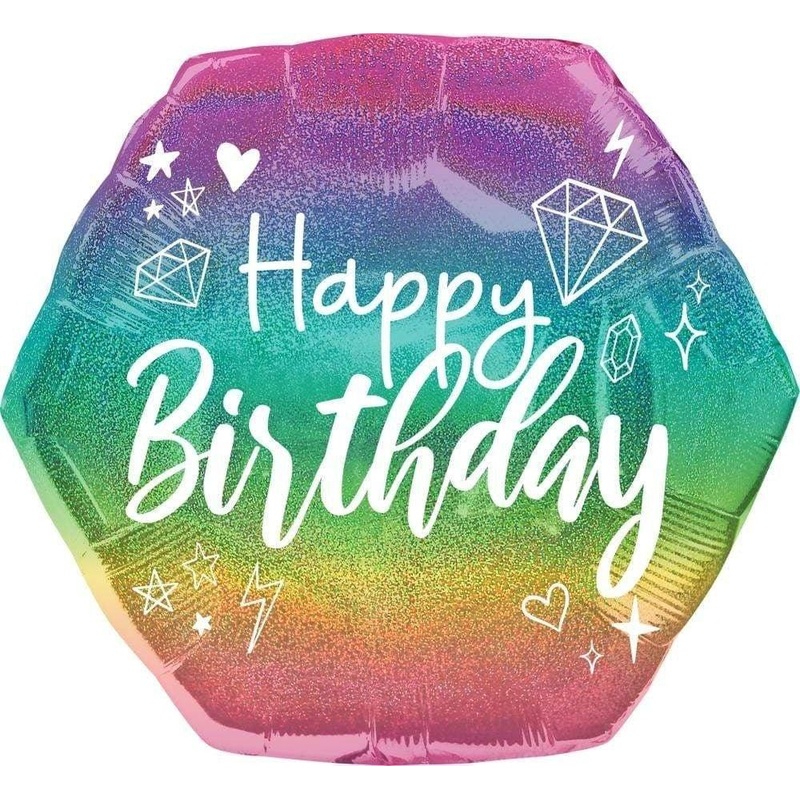 Happy Birthday Holographic Sparkle Supershape Mylar Balloon 23 | 1ct