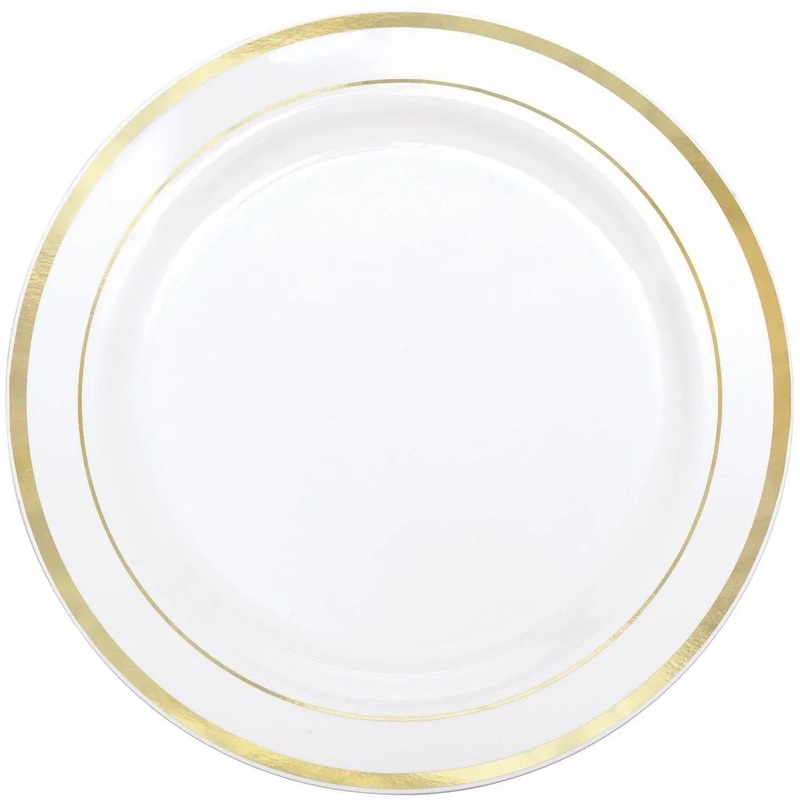 White Hard Plastic Plates W/Gold Trim 10.25 | 8ct