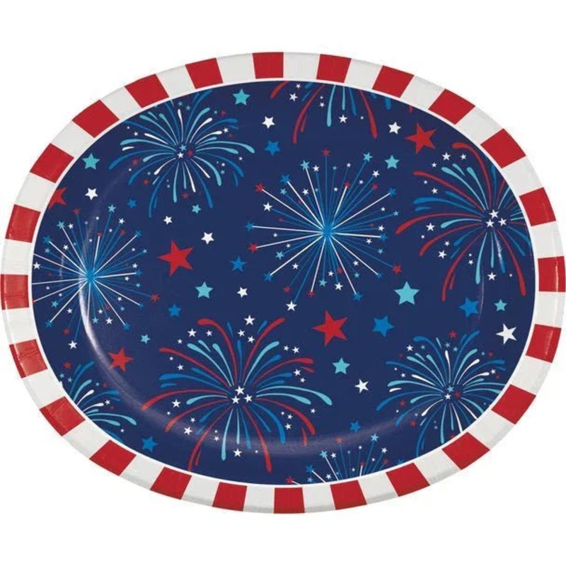 4th Of July Freedom Fireworks Oval Dinner Plates 10 x 12 | 8ct