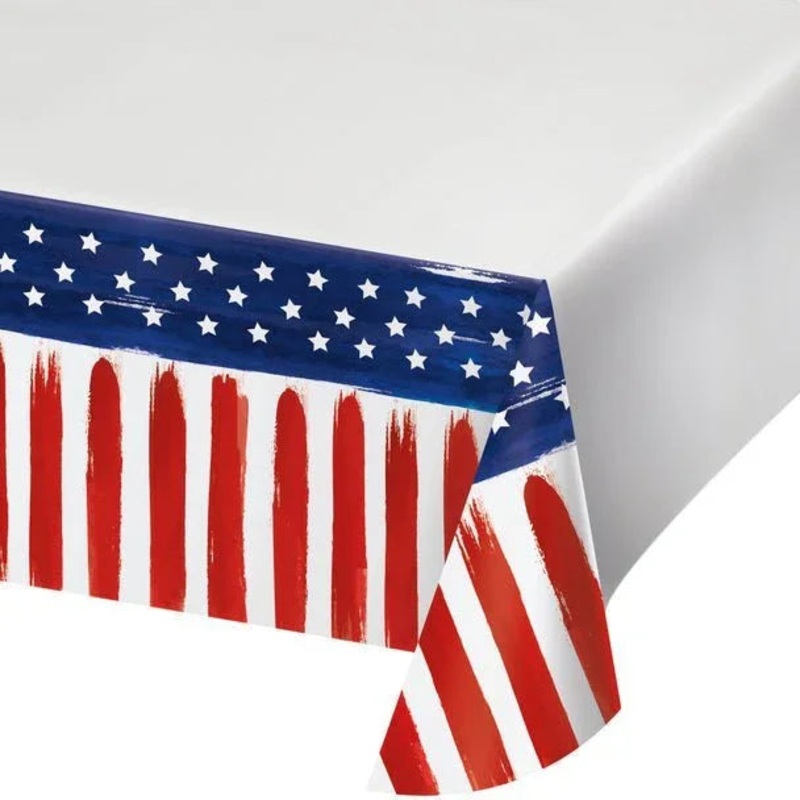 4th Of July Painterly Patriotic Paper Tablecover 54 x 102 | 1ct