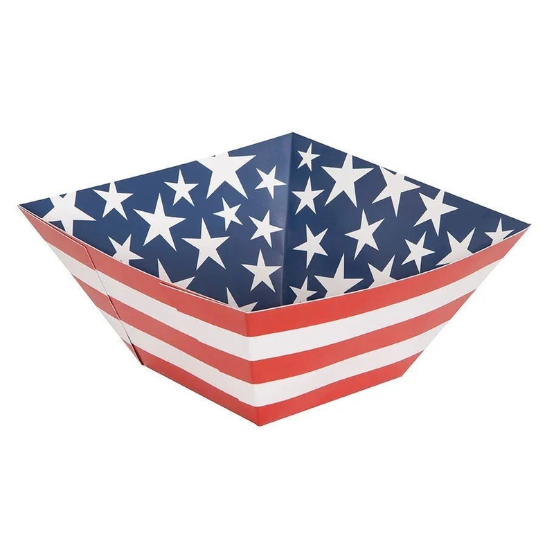 4th Of July Stars & Stripes Paper Square Snack Bowl 9.75 | 1ct