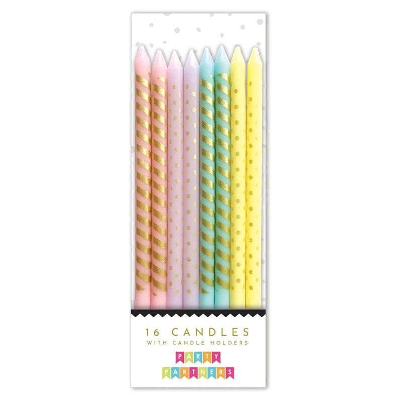 Pastel Metallic Patterned Candle Set | 16ct