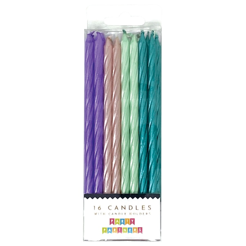 Purple/Teal Pearl Spiral Candle Set | 16ct
