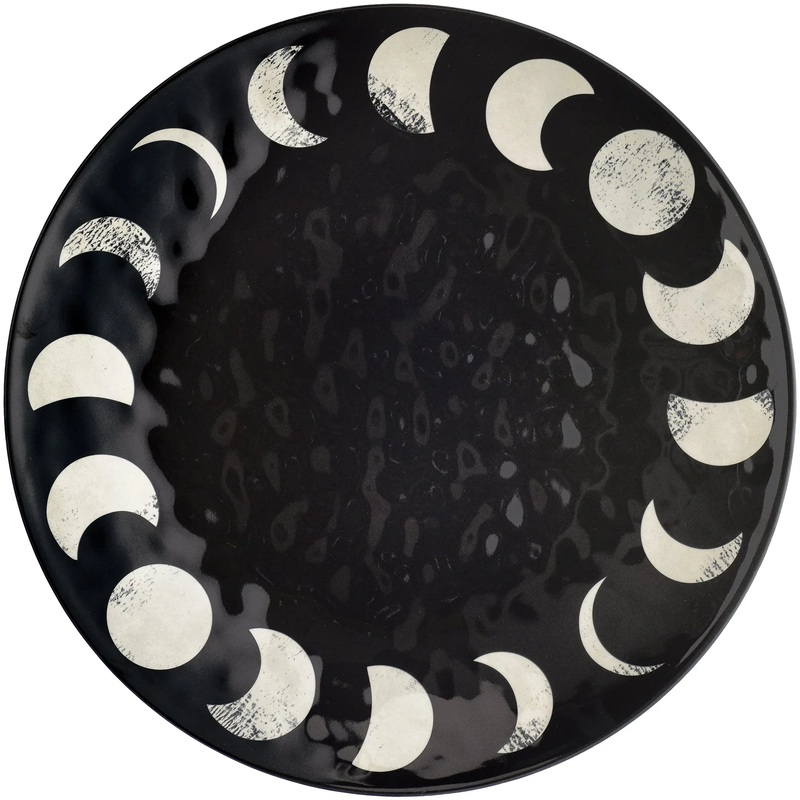 Halloween Classic Black & White Moon Phases Textured Melamine Platter, 14in | 1ct