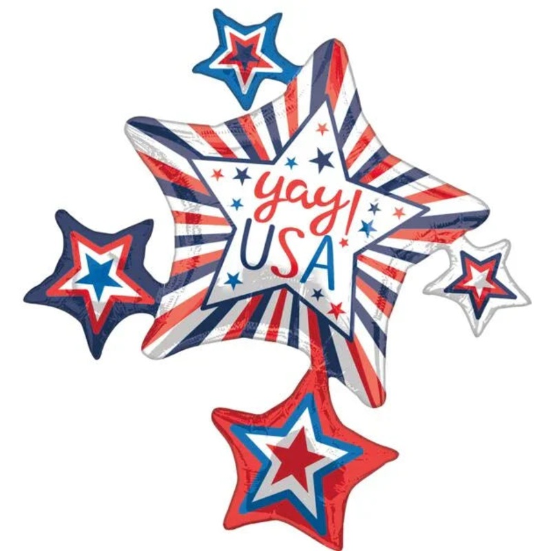 4th Of July Yay USA Star Cluster SuperShape Mylar Balloon 35 | 1 ct