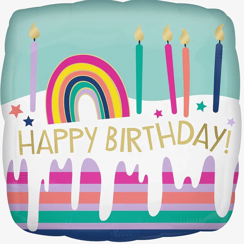 Happy Birthday Frosted Striped Cake Mylar 18in | 1ct