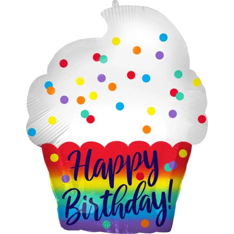 Happy Birthday Satin Cupcake Mylar Balloon 18 | 1ct
