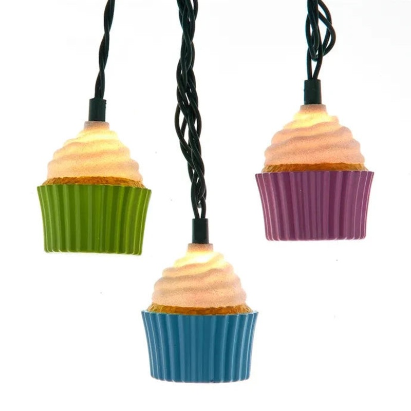 12′ UL 10-Light Multicolor Cupcake Light Set With Green Wire