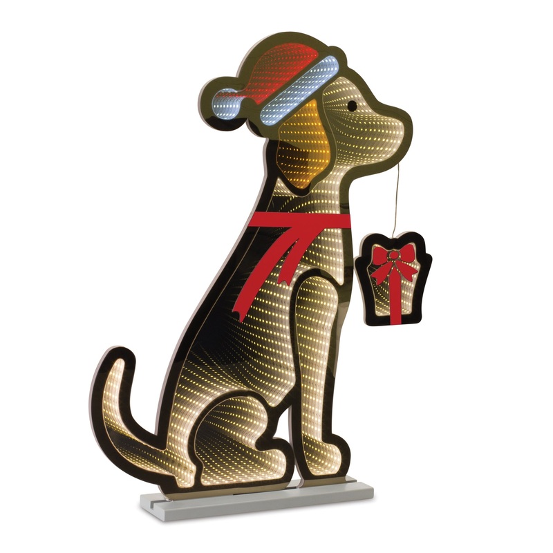 Dog w/Santa Hat & Present Infinity Light 23L x 31.25H Acrylic w/UL Plug
