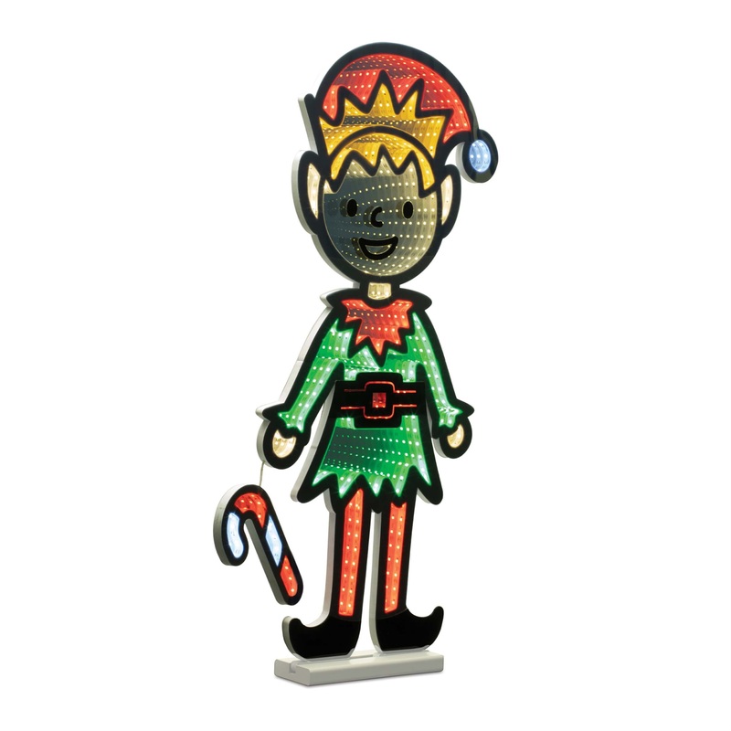 Elf w/Candy Cane Infinity Light 29H Acrylic w/UL Plug