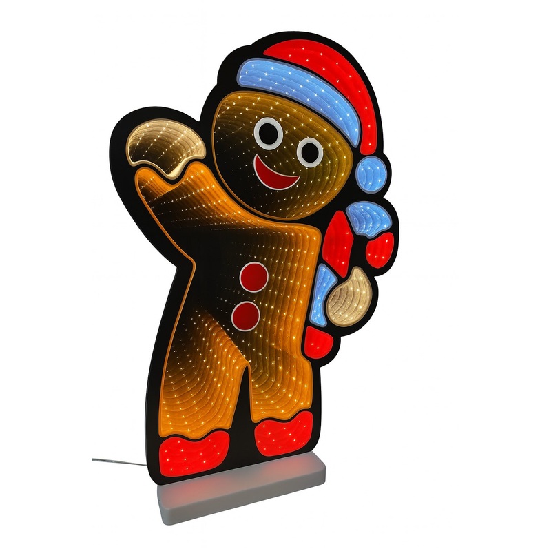Gingerbread Man W/ Candy Cane Infinity Light, Acrylic w/UL Plug, 35