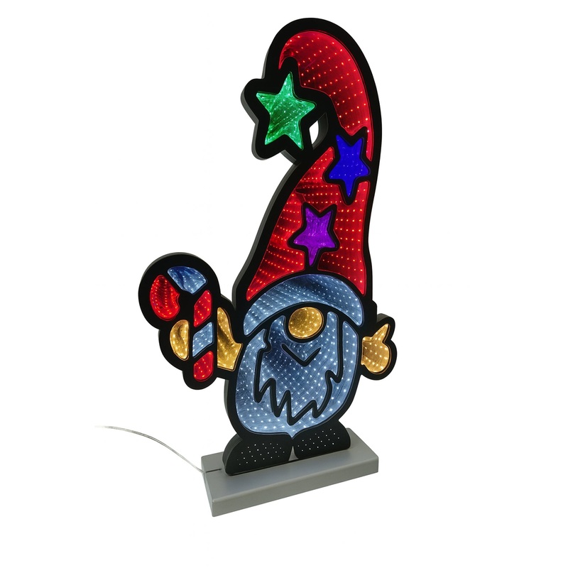 Gnome W/Candy Cane Infinity Light, Acrylic w/UL Plug, 16