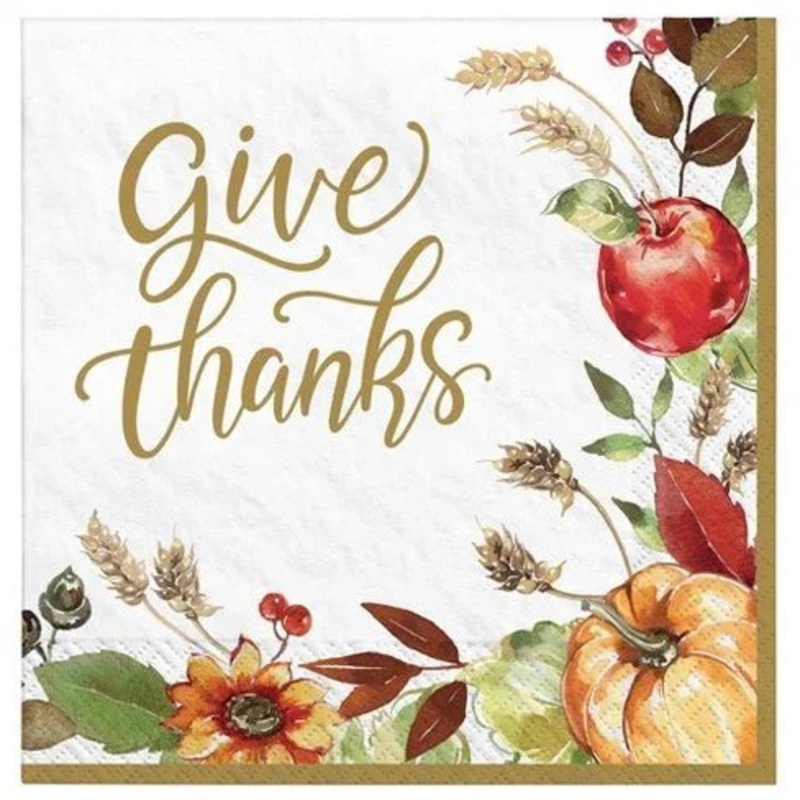 Grateful Day Thanksgiving Give Thanks Dinner Napkins | 36ct