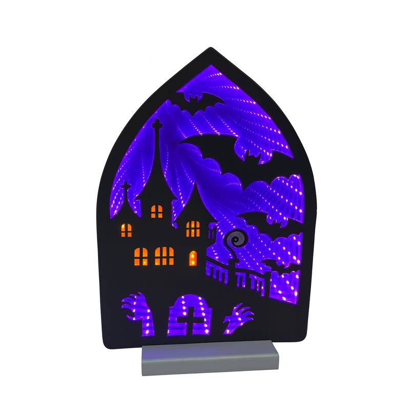 Halloween House w/Bats Infinity Light, Acrylic w/UL Plug, 12