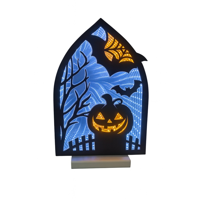 Pumpkin w/Bats Infinity Light, Acrylic w/UL Plug, 12
