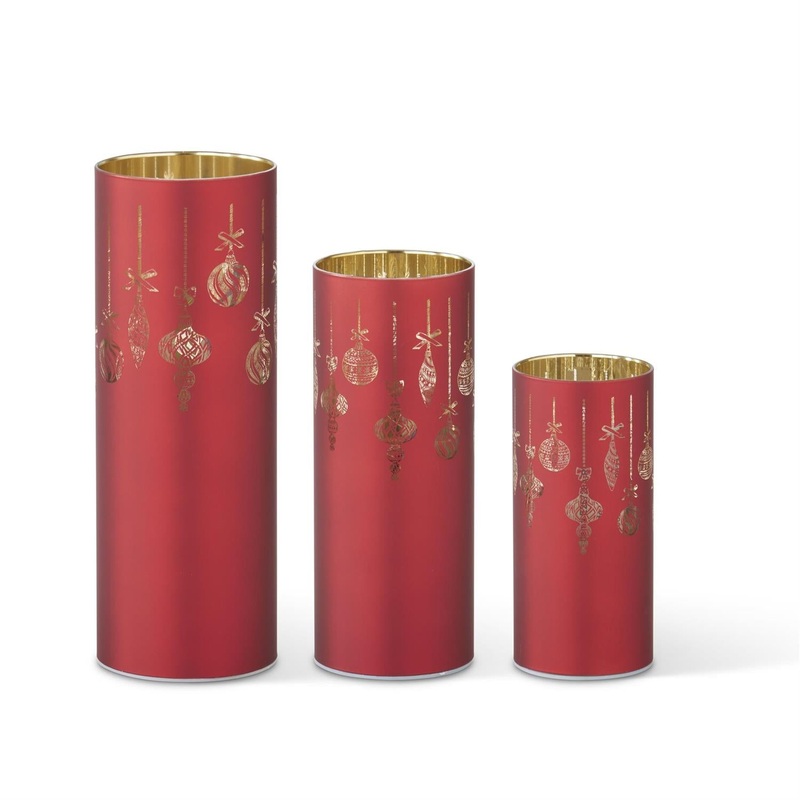 Set of 3 Red Laser Engraved Ornament LED Cylinders