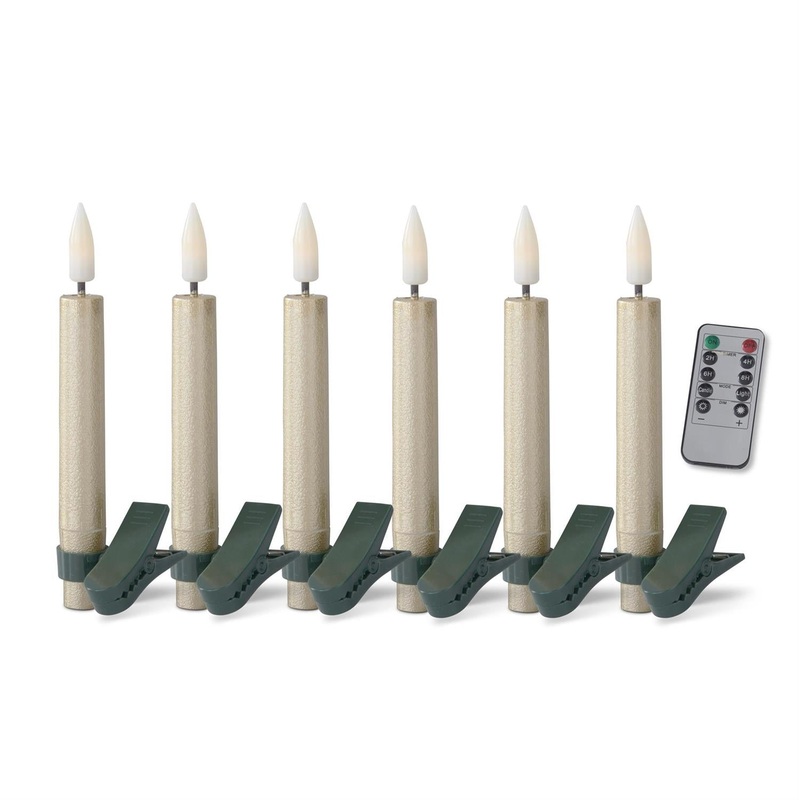 Set of 6 Gold Glittered LED Tree Clip Candles, 5